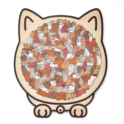 🎁🎅135-Piece Morandi-Colored Cat Shaped Wooden Jigsaw Puzzle