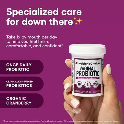 Physician's Choice Vaginal Probiotic - Odor Control, pH Balance & Daily Feminine Health Support with Cranberry and Prebiotics for Women
