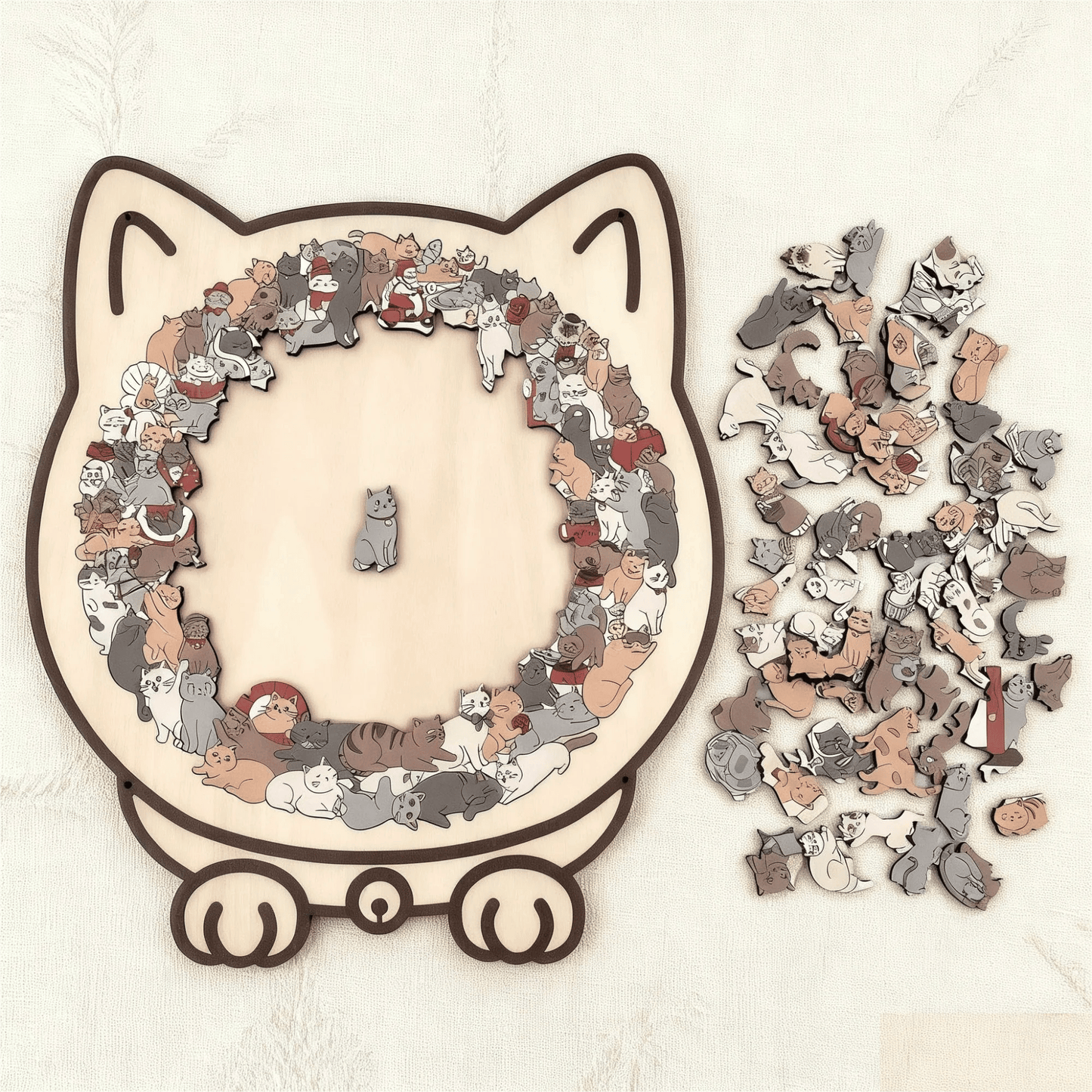 🎁🎅135-Piece Morandi-Colored Cat Shaped Wooden Jigsaw Puzzle
