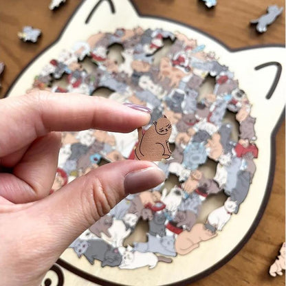 🎁🎅135-Piece Morandi-Colored Cat Shaped Wooden Jigsaw Puzzle