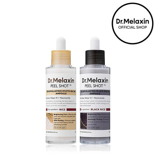 [Dr.Melaxin Official] Peel Shot Glow Rice Ampoule Duo - Serums for Brightening, Exfoliating, and Moisturizing - Suitable for All Skin Types