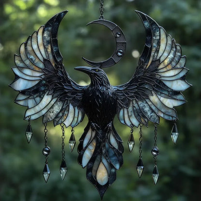 Crescent Moon Raven Suncatcher