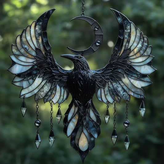 Crescent Moon Raven Suncatcher
