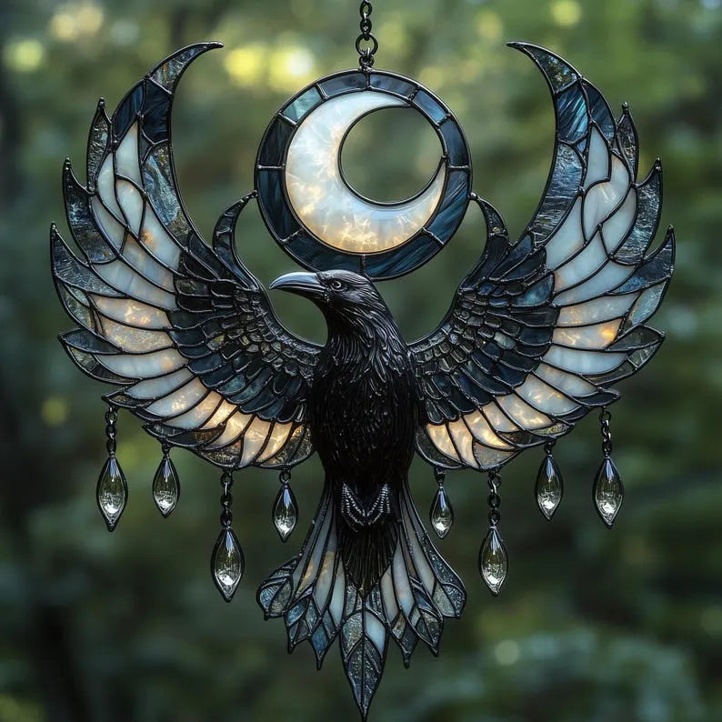 Crescent Moon Raven Suncatcher