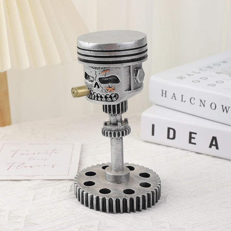 Handmade Piston Skull Face Sculpture