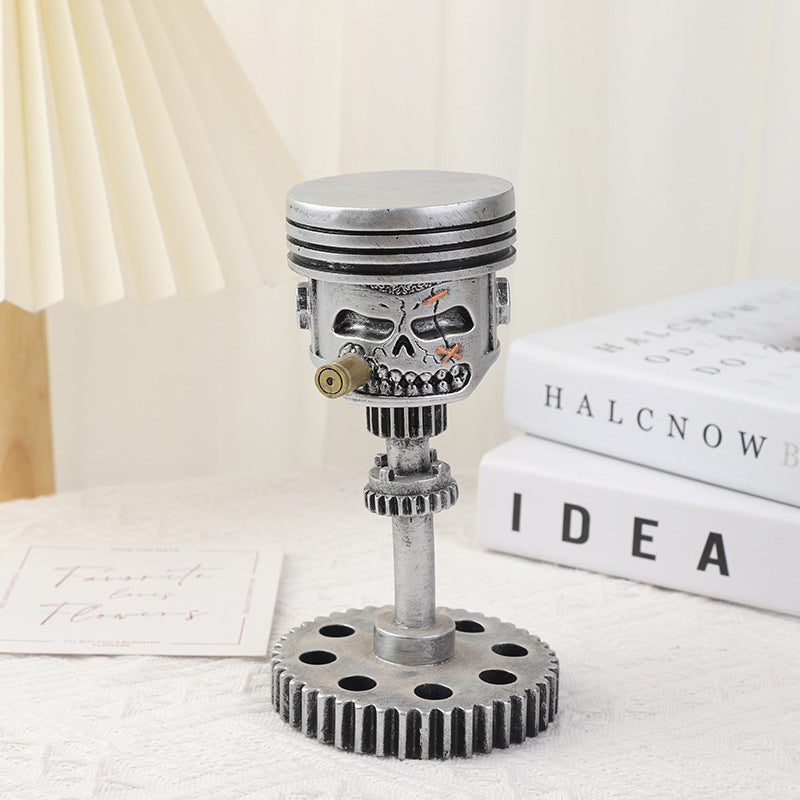 Handmade Piston Skull Face Sculpture