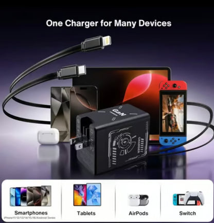 2-in-1 GaN PD3.0 Charger with Retractable Cables（Plug specifications: US standard plug）