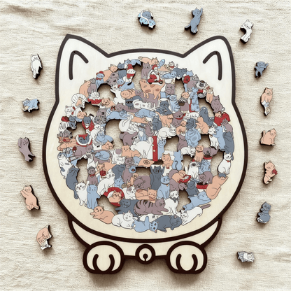 🎁🎅135-Piece Morandi-Colored Cat Shaped Wooden Jigsaw Puzzle